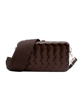 Bottega Veneta Dark Brown Intrecciato Leather Hardcase Crossbody Bag
