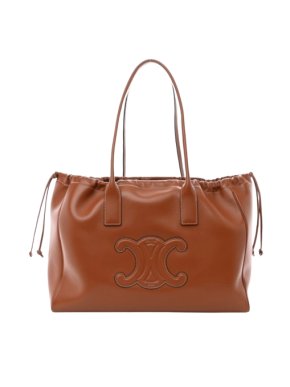 Celine Brown Cabas Drawstring Triomphe Leather Tote Bag