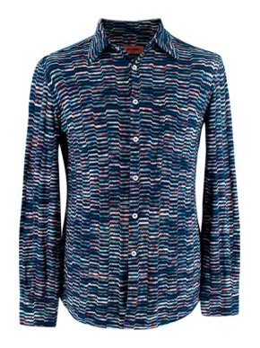 Missoni Navy Space Dye Fine Knit Long Sleeve Shirt