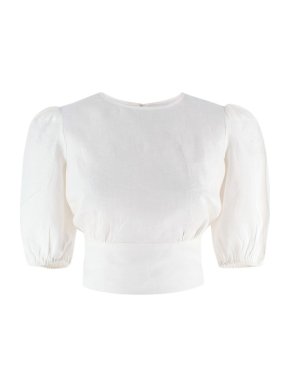 Reformation White 'Seychelles' Tie Back Linen Blouse