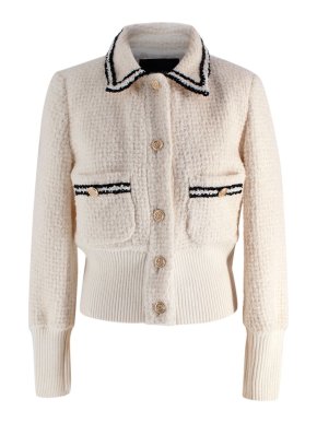 Maje Cream Bloppe Contrast Trim Tweed Jacket