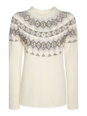 Max Mara Cream Osmio Fair-isle Embellished Wool- Cashmere Jumper