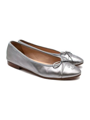 Chanel Metallic Silver Leather Ballet Flats