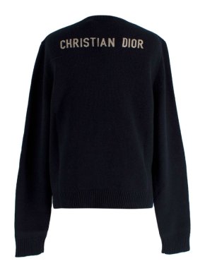 Dior Navy V Neck Cashmere Jumper with Logo Detail