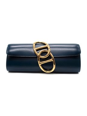 Hermes Egee Clutch Bag in Prussian Blue Box Leather with Gold Hardware