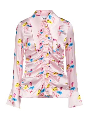 Ganni Pink Floral Silk Shirt