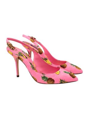 Dolce & Gabbana Pink Pineapple Brocade Heeled Slingback Sandals