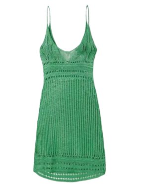 Loewe X Paula's Ibiza Open Crochet Knit Green Mini Dress