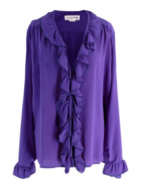 Victoria Beckham Purple Frill Silk Blouse