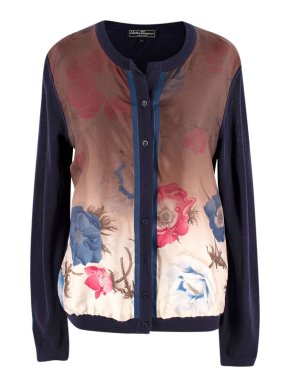 Salvatore Ferragamo Navy Contrast Sleeves Floral Cardigan 1