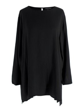 Eileen Fisher Black Textured Cupro Round Neck Top