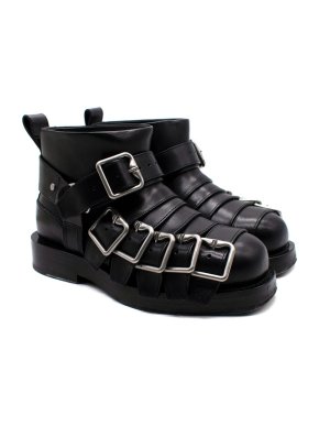 Burberry Black Multi-strap Leather Buckle Biker Boots 1