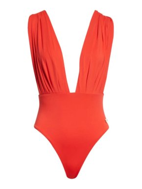 Balmain Red Draped Swimsuit