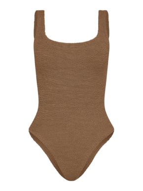 Hunza G Brown Crinkle One Piece Swimsuit
