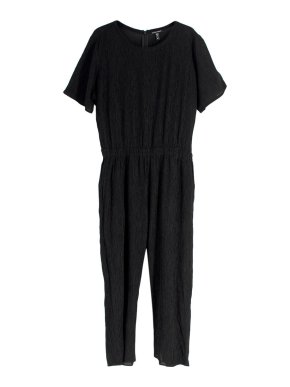 Eileen Fisher Black Woven Plissé Jumpsuit