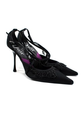 Vintage Dior Black Satin Beaded Pumps