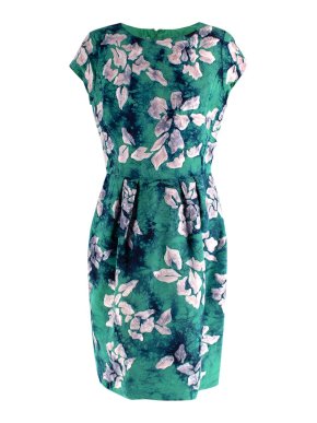 Oscar De La Renta Green Pink Floral Capped Sleeves Dress 1