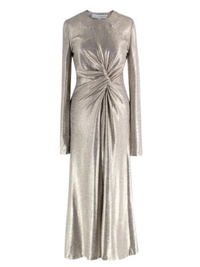 Galvan Silver Twist Detail Metallic Midi Dress 1