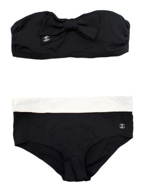 Chanel Black Bow Bandeau Bikini Set with Diamante CC's