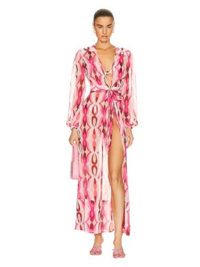 PatBO Pink Flamant Twist Tie Front Beach Robe
