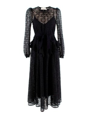 Zimmermann Black Lace Puff Sleeve Maxi Dress