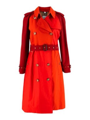 Burberry Red & Burgundy Long Garbardine Trench Coat