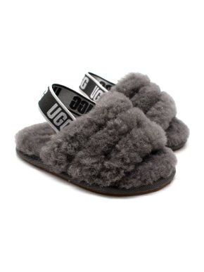 UGG Grey Kids fluffy Slides 1