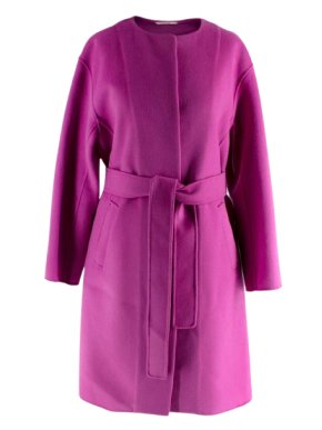 MaxMara Pink Scoop Neck Belted Wool Coat