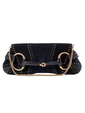 Gucci Tom Ford Black Suede Horsebit Shoulder Bag 1