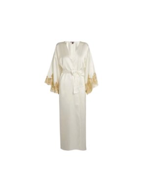 Gilda & Pearl Ivory Silk and Lace Kimono Long Robe 1