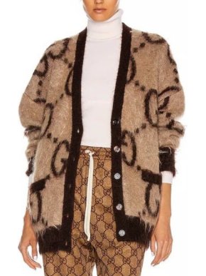 Gucci Brown Monogram Mohair Cardigan 1