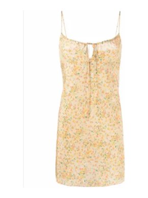 Saint Laurent Floral Print Spaghetti Strap Silk Dress