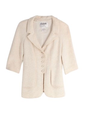 Chanel Cream 3/4 Length Sleeves Button Up Tweed Jacket