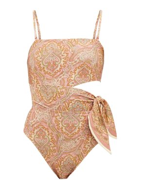 Zimmermann Freja Scarf Tie Neon Paisley Cut Out Swimsuit