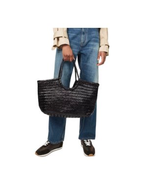 Dragon Diffusion Black Nantucket Leather Woven Tote Bag