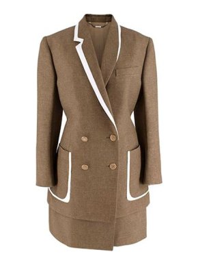Fendi Old Gold Tweed Jacket & Skirt with Ivory Leather Trim