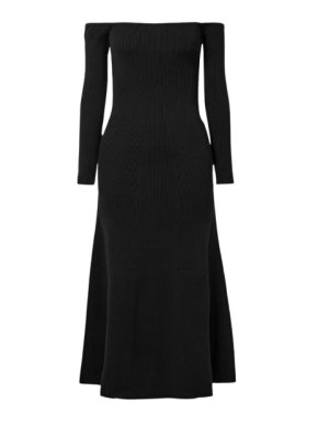Reformation Black Ribbed Symone Cotton Sweater Dress 1