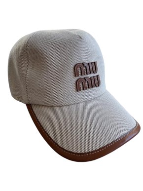 Miu Miu Beige Logo Cotton Cap 1