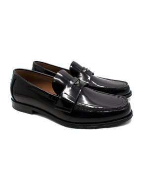 Prada Black Logo Plaque Brushed Penny Loafers