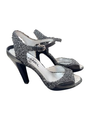 Chanel Silver And Black Heeled Sandals 1