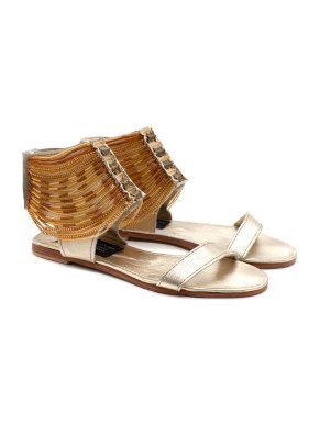 Anna Trzebinski Beaded Gladiator Nappa Leather Flat Sandals