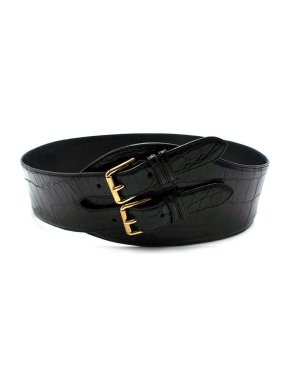 Ralph Lauren Black Alligator Double Buckle Waist Belt Small 1