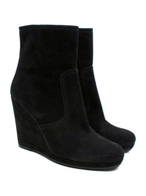 Prada Black Suede Wedge Ankle Boot 1