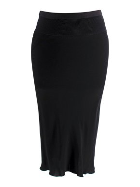 Rick Owens Black Knit Midi Skirt with Chiffon Hemline