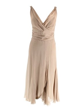 Alberta Ferretti Camel Silk Chiffon Draped Midi Dress 1