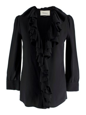 Gucci Black Silk Frill Blouse 1