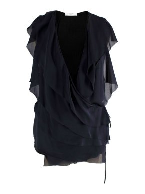 Lanvin Black and Navy Wrap Blouse with Frill Detail 1