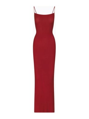Skims Brick Red Soft Lounge Ribbed Maxi Dress