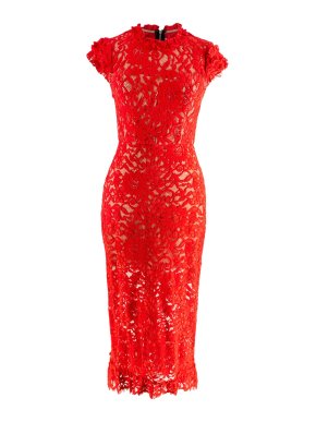 Allen Schwartz Red Lace Floral Midi Dress