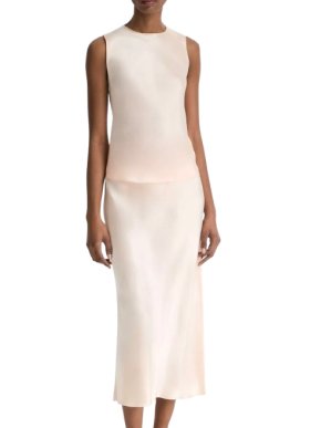 Vince Peach Satin Two Piece Skirt Set 1